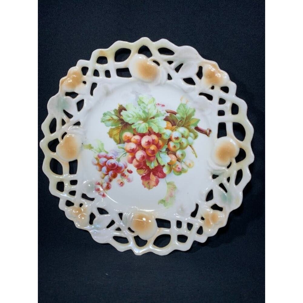 Reticulated Pierced Lusterware Plate Grape Design